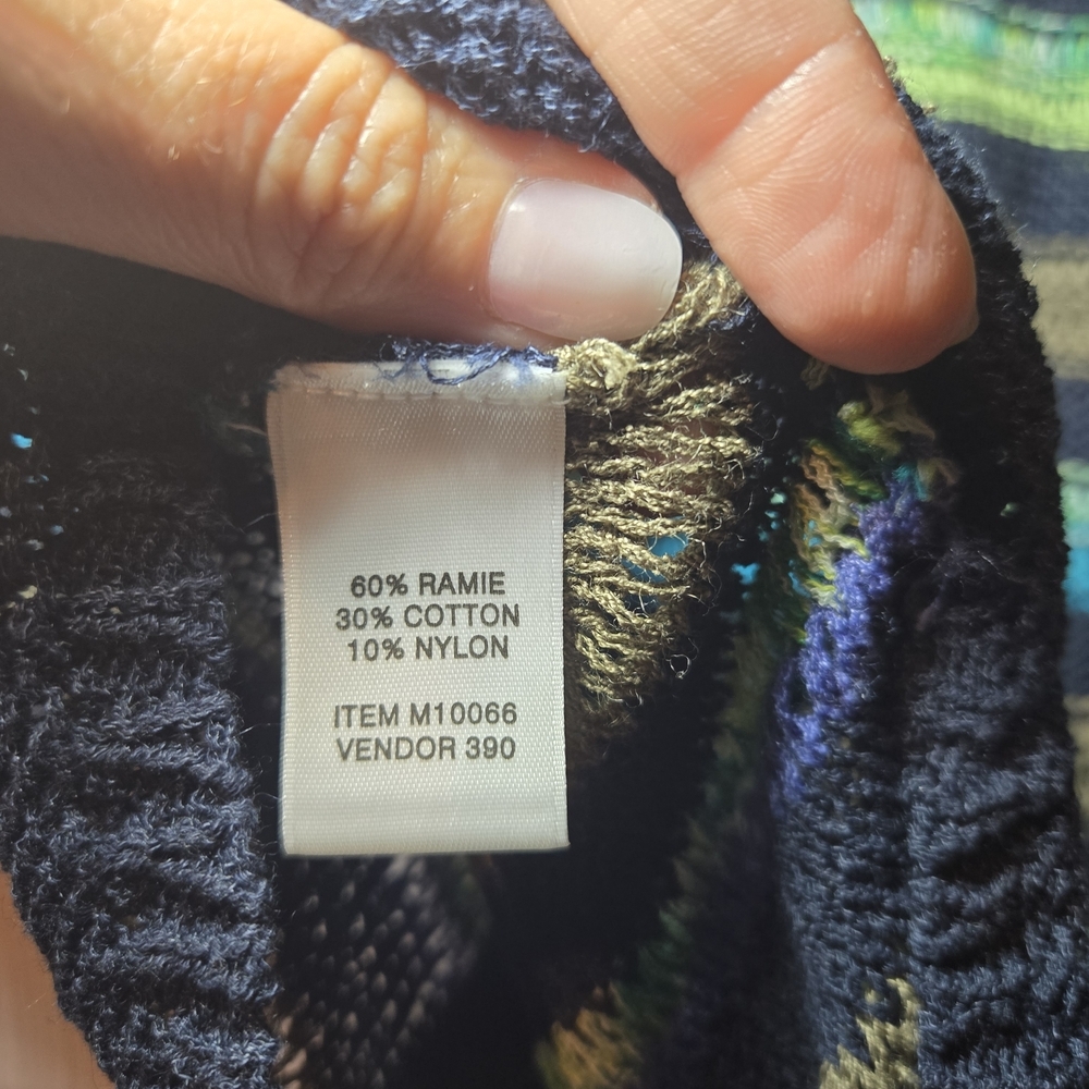 Monterey Bay Navy Green & Brown Striped Short Sleeve Cardigan Size Medium - Picture 7 of 8